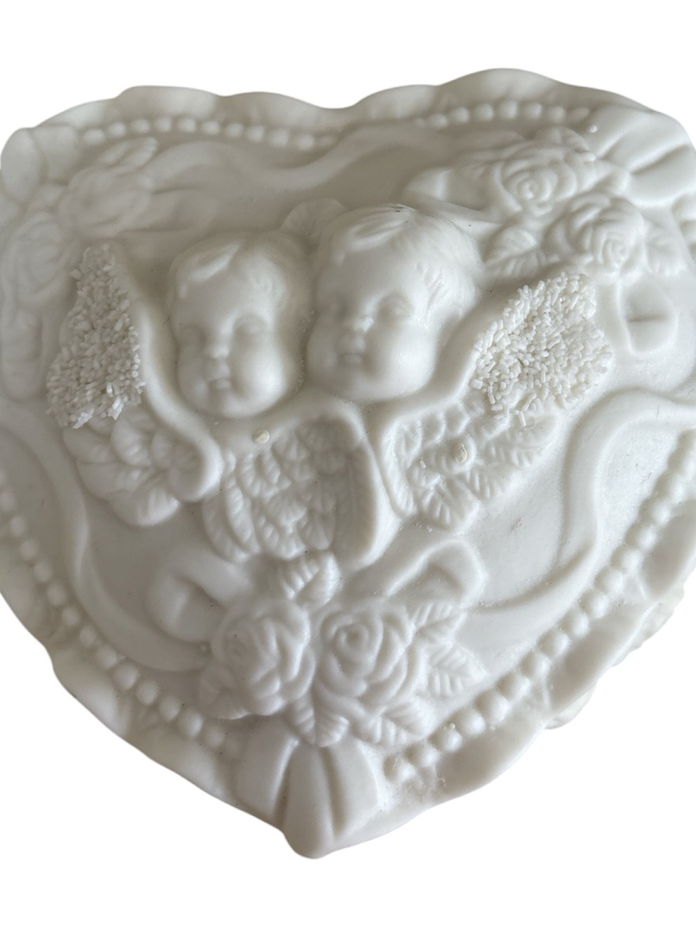 Unique Vintage white heart-shaped cherub decorative plaque